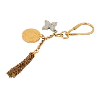 Louis Vuitton Monogram Crystal Gold Metal Finish Tassel Bag Charm Key Ring For Sale
