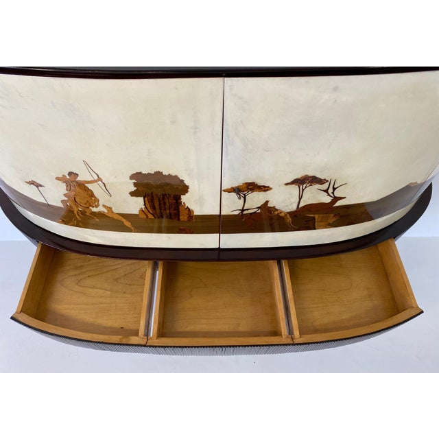Art Deco Italian Bar Cabinet in Parchment with Inlays by Anzani, 1930s For Sale - Image 15 of 18