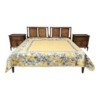 White Furniture Co. MCM Cane King Headboard & Nightstands - 3 Piece Bedroom Set For Sale