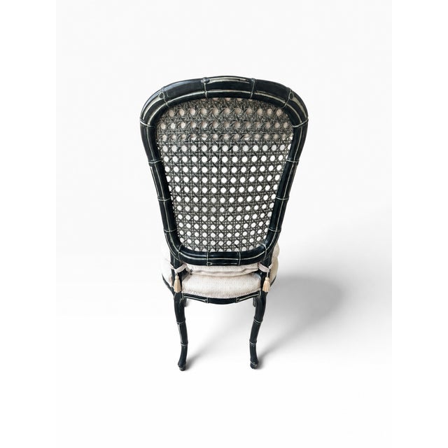Mid 20th Century Vintage Chinoiserie Dark Jade Green Lacquer Faux Bamboo Cane Dining Chairs - Set of 6 For Sale - Image 5 of 18