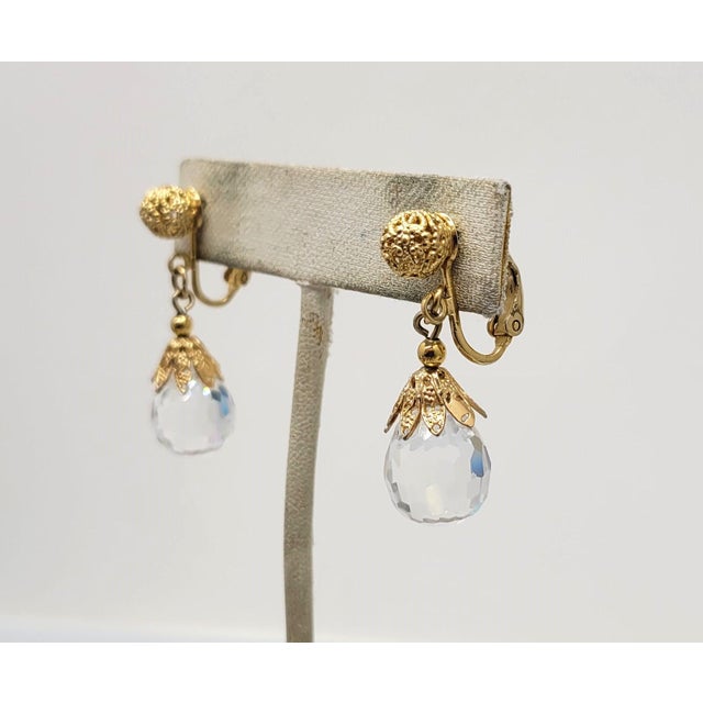 1960s Vintage 1960s Signed Napier Goldtone Faceted Glass Drop Pierced Earrings - 2 Pieces For Sale - Image 5 of 7