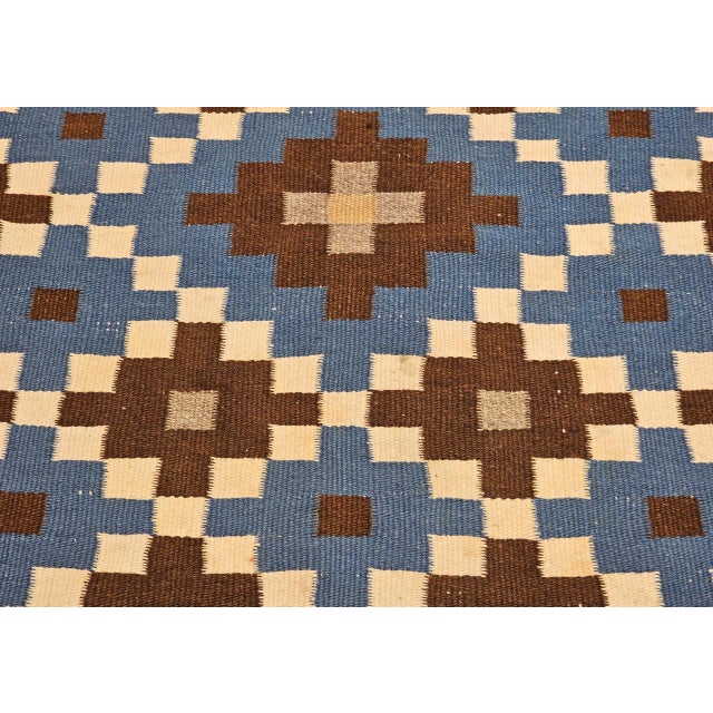 Vintage Mexican Saltillo Serape Kilim Rug, Flat-Woven Wool Blanket, Royal Blue, 2x4 For Sale - Image 11 of 14
