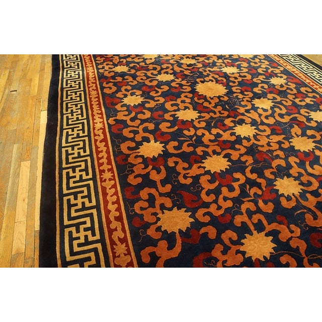 1920s Classic Navy Ground Color With Floral Design Antique Chinese Art Deco Rug For Sale - Image 5 of 8