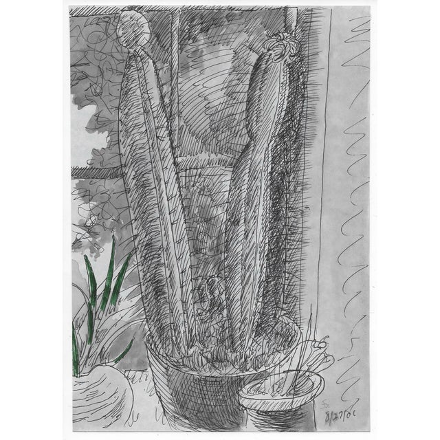 Cactus and houseplants watercolor and ink wash from the estate of Chicago artist James Frederic Bone (1929-2015). Bone was...