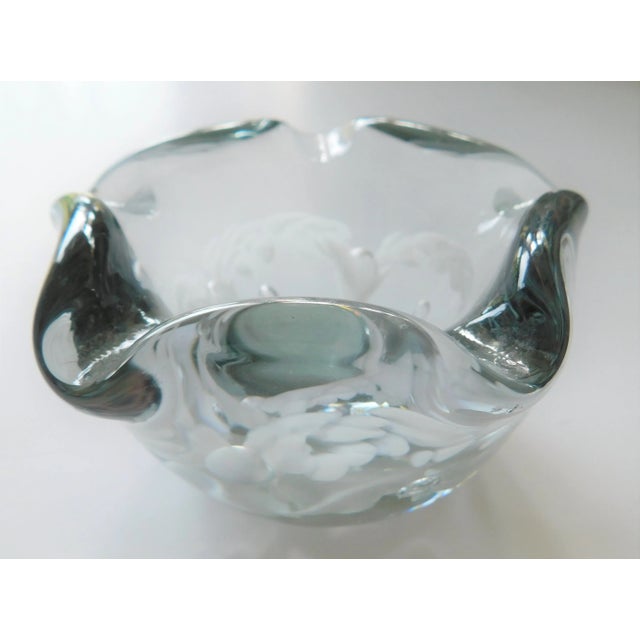 1950s Italian Murano Art Glass Clear Crystal Etched Nut/Candy Dish For Sale - Image 4 of 11