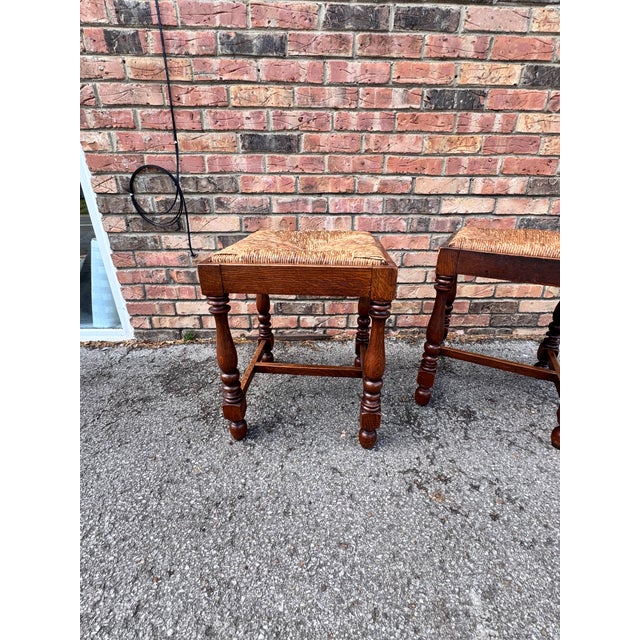 Brown Antique English Rush Seat Stools For Sale - Image 8 of 9