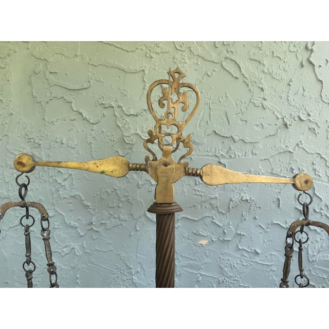 Hollywood Regency Large Italian Brass & Marble Decorative Balance Scale on Marble Base, 1950s For Sale - Image 3 of 12