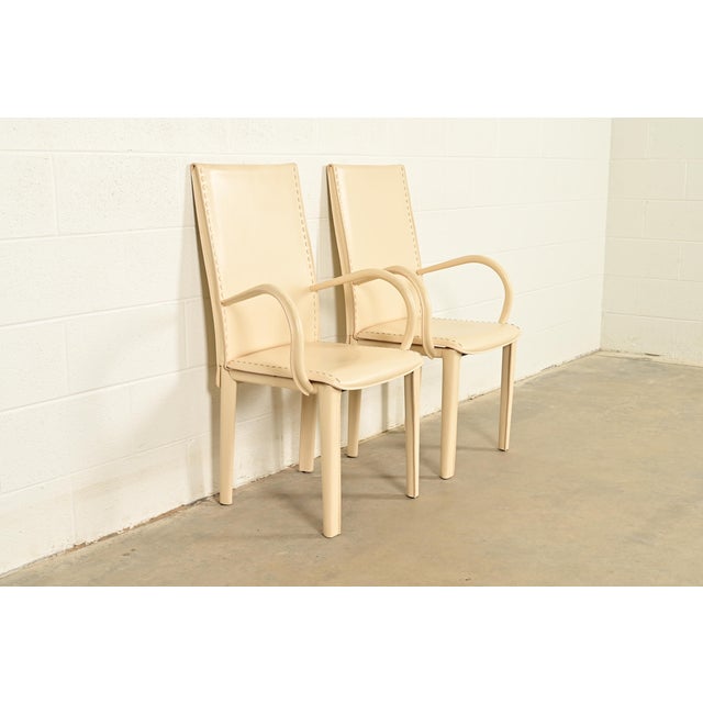 Mario Bellini Style Italian Modern Cream Leather Wrapped Armchairs, Pair For Sale - Image 14 of 14