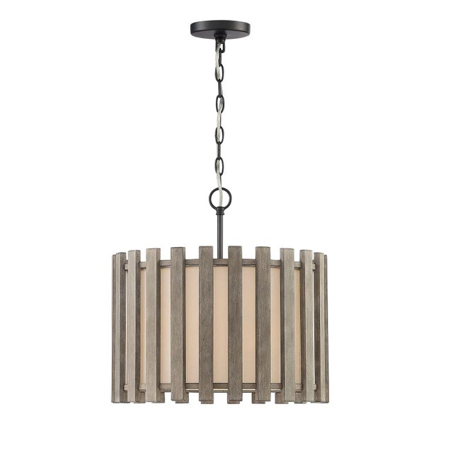 Gray Inland Single-Light Transitional Slatted Wood Drum Pendant For Sale - Image 8 of 8
