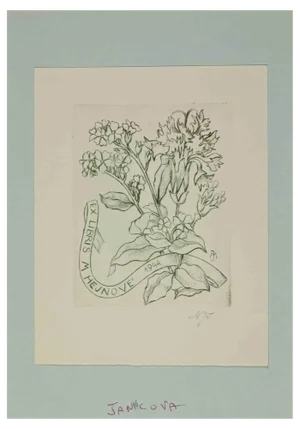 Marie Jancáková-Pribilová, Ex Libris M. Hejnové, Woodcut, 1944