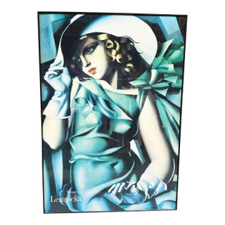 1980 Young Woman in Green Art Deco Lthograph Print by Tamara De Lempicka Framed For Sale