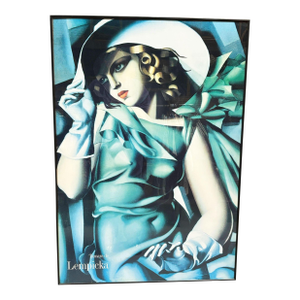 1980 Young Woman in Green Art Deco Lthograph Print by Tamara De Lempicka Framed