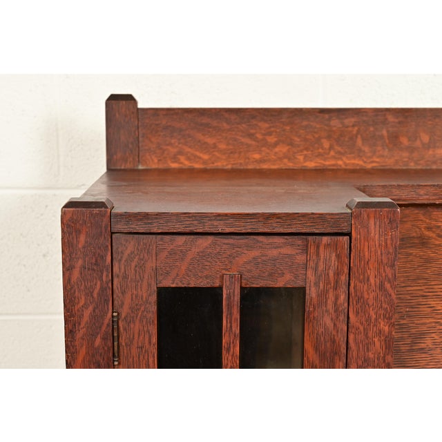 Stickley Brothers Style Antique Mission Oak Arts & Crafts Double Bookcase With Drop Front Secretary Desk, Circa 1910 For Sale - Image 9 of 15