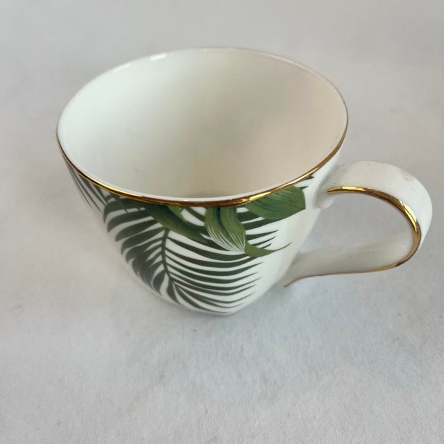 Ceramic Longfei China Porcelain Square Tea Set of 12 Saucers Tea Cups Palm Fronds Modern, 1990s For Sale - Image 7 of 7