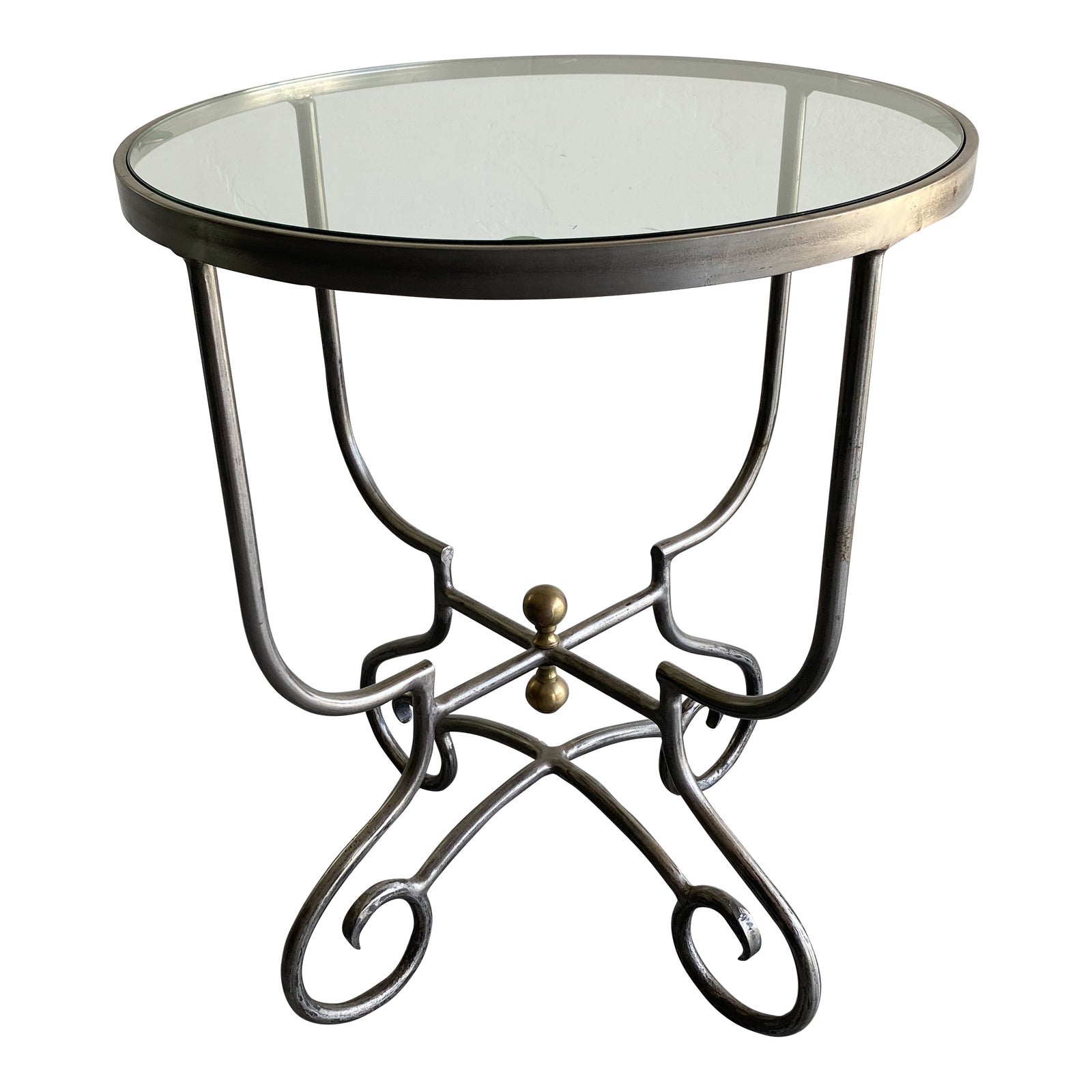 1980s Vintage Round Glass Top Occasional Table | Chairish