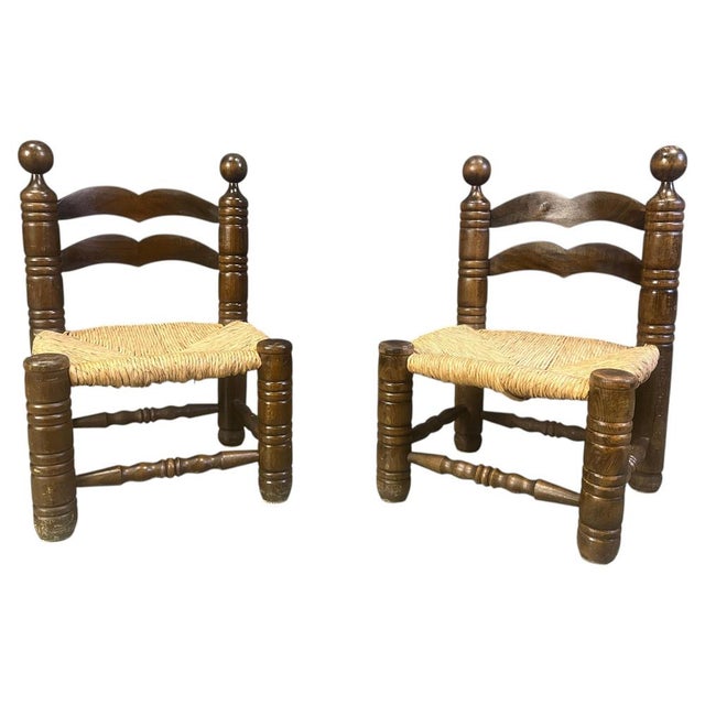 Brown Brutalist Children's Chairs attributed to Charles Dudouyt, 1960s, Set of 2 For Sale - Image 8 of 8