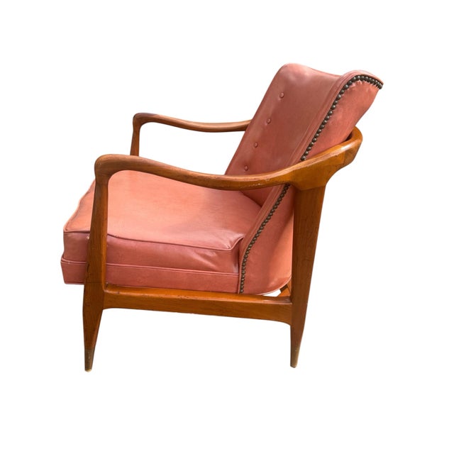Wood Restored Vintage Mid-Century Modern Sculptural Solid Wood Lounge Chair With Tufted Vinyl Upholstery For Sale - Image 7 of 10