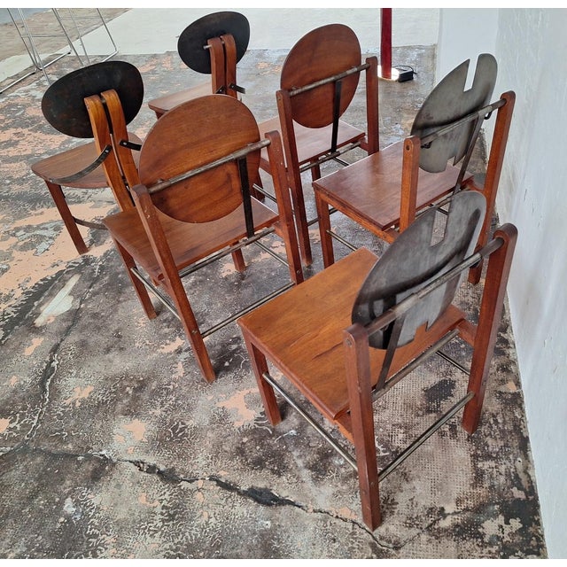 Mid-Century Brutalist Teak and Steel Dining Chairs, Set of 6 For Sale - Image 6 of 18