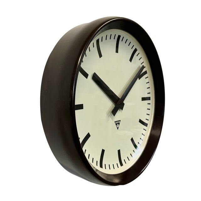 Large Industrial Bakelite Factory Wall Clock from Pragotron, 1960s For Sale