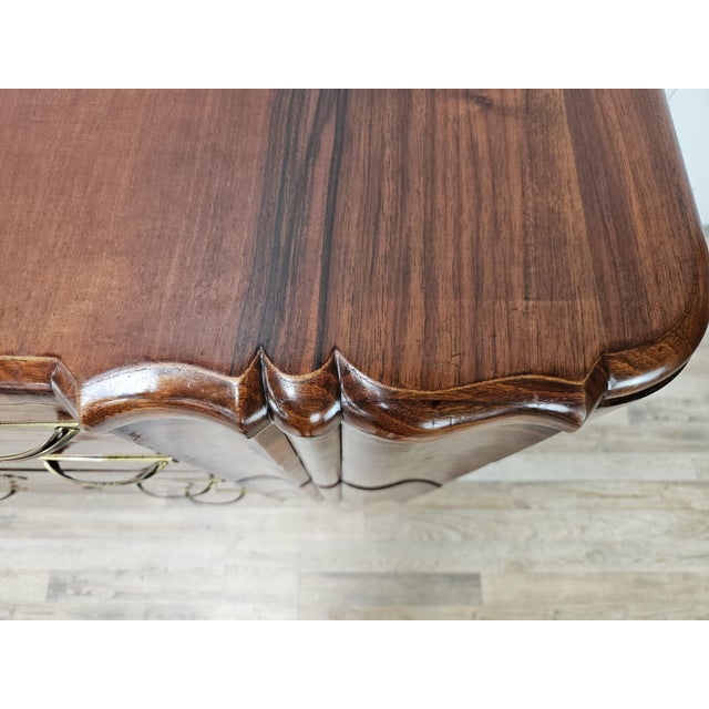 Brown Art Deco Walnut Chest of Drawers with 4 Drawers and Brass Handles, 1940s For Sale - Image 8 of 18