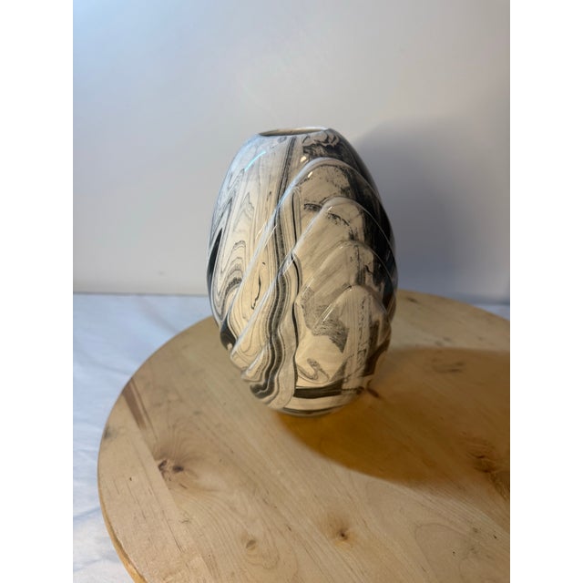 1990s Mt St Helens Ceramic Ash Glazed Vase Black White Swirl Volcano 8” Artist Signed For Sale - Image 6 of 12