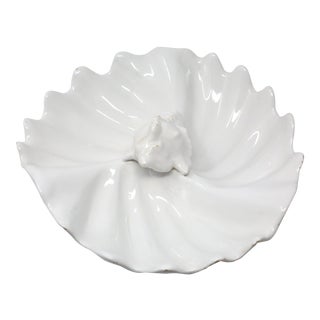 Vintage Italian Ceramic Scallop and Conch Shell Serving Platter or Bowl Made in Italy For Sale