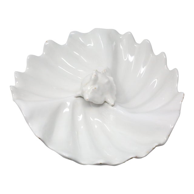 Vintage Italian Ceramic Scallop and Conch Shell Serving Platter or Bowl Made in Italy For Sale