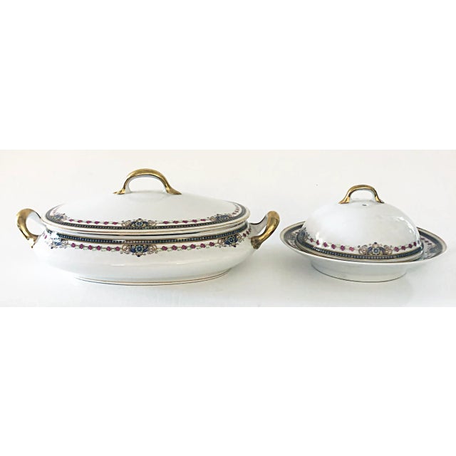 Blue Early 20th Century Limoges France L. Bernardaud Porcelain Tureen & Cheese Keep With Covers- Set of 2 For Sale - Image 8 of 8