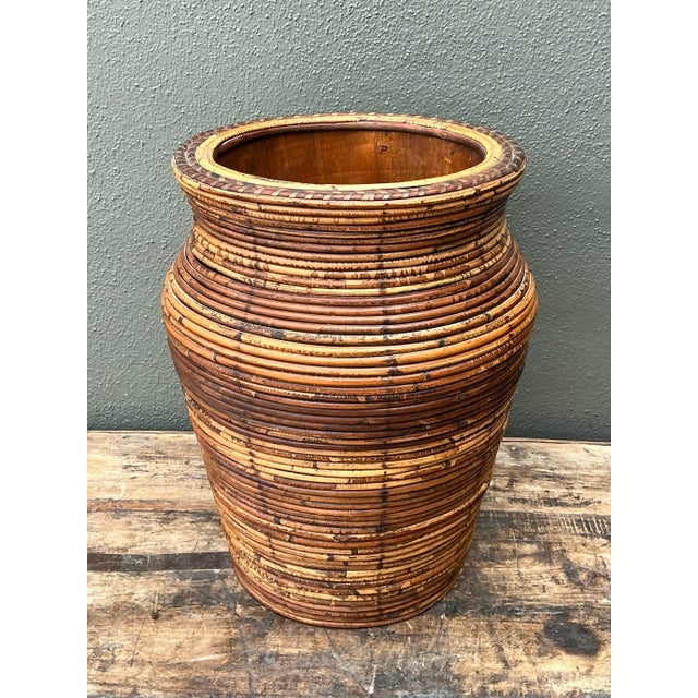 Vintage Coiled Pencil Reed Floor Vase For Sale In West Palm - Image 6 of 12