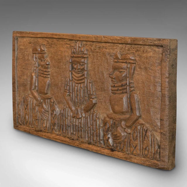 Asian 1950s Tribal Scene Hand Carved Wooden Plaque For Sale - Image 3 of 9