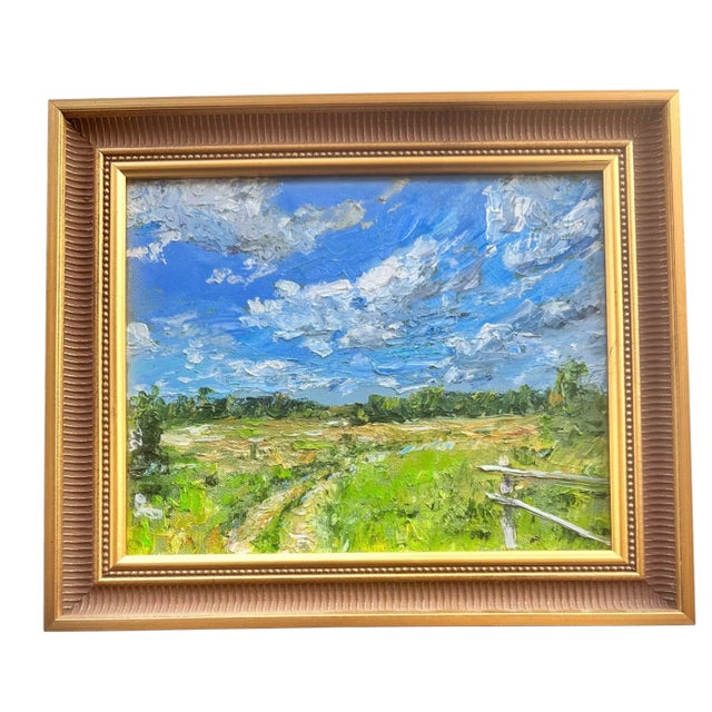 Landscape Painting Plein Air Gilt Wood Frame Oil on Canvas For Sale - Image 10 of 10