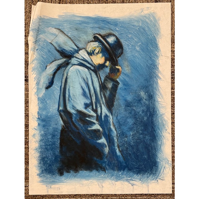 Large pastel of a man with a bowler hat and scarf. Unsigned, pastel paper. This is from a group of similar works by an...