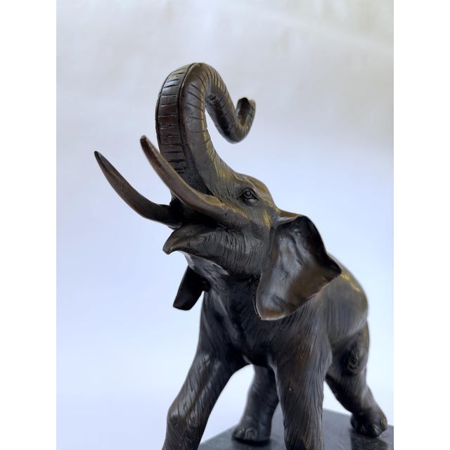 Contemporary Bronze Elephant on Marble Base - 12" H For Sale - Image 3 of 9