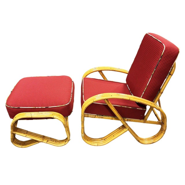 1950s Mid-Century 4-Strand 3/4 Reverse Pretzel Rattan Lounge Chair W/ Matching Ottoman For Sale In Los Angeles - Image 6 of 9