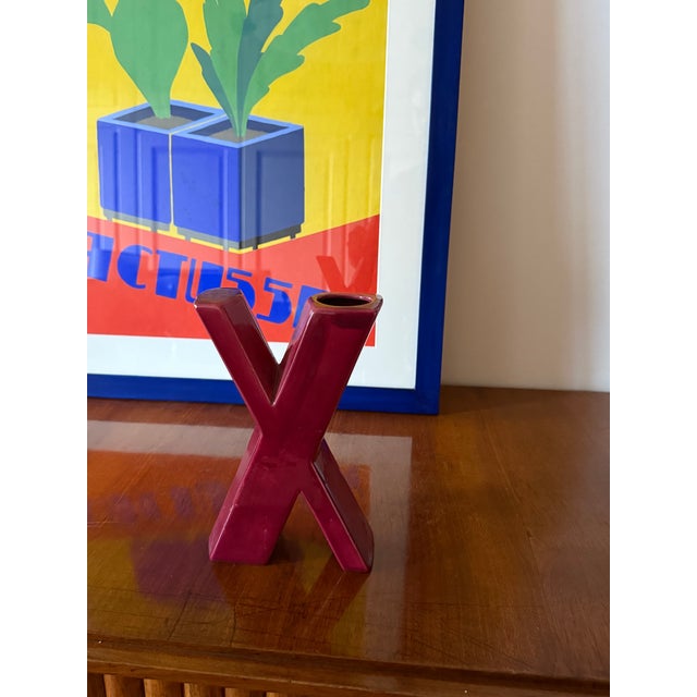 Space Age Red X Letter Shaped Ceramic Solifleur Vase, Marcel Radureau France, Circa 1970 For Sale - Image 13 of 13
