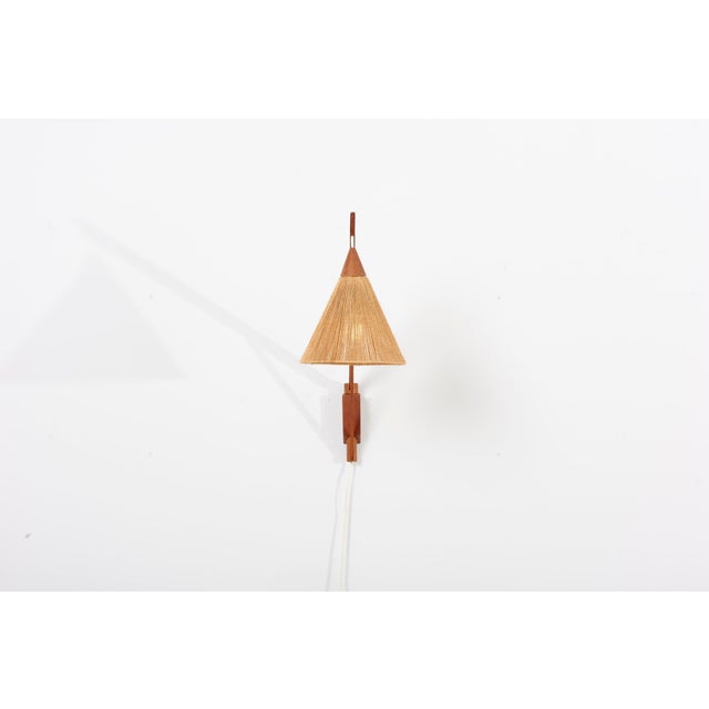 Teak and Sisal Wall Lamp from Temde, Switzerland, 1950s For Sale - Image 10 of 17