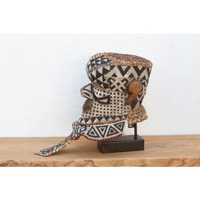 African Black & White Beaded African Mask For Sale - Image 3 of 12