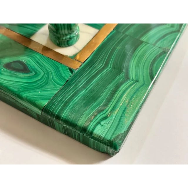Gemstone Large Early 20th Century Malachite & Carrara Marble Chess Board, 1920s For Sale - Image 7 of 13