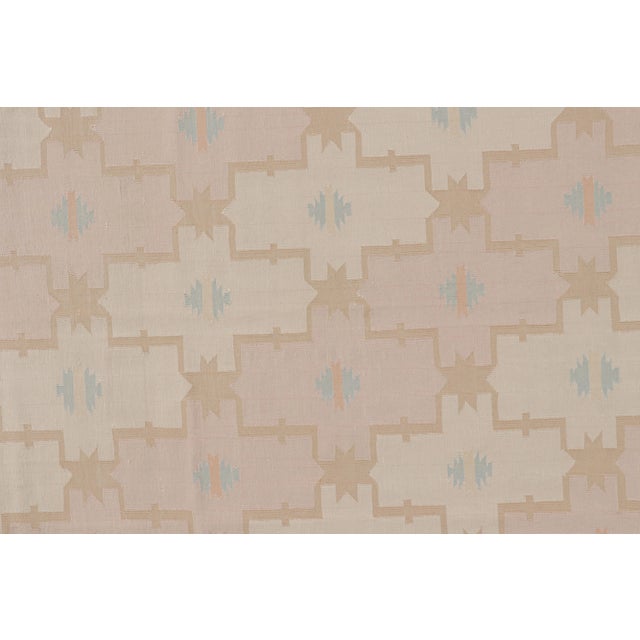 Contemporary Rug & Kilim’s Contemporary Dhurrie Rug in Blue, White & Pink Geometric Patterns For Sale - Image 3 of 7