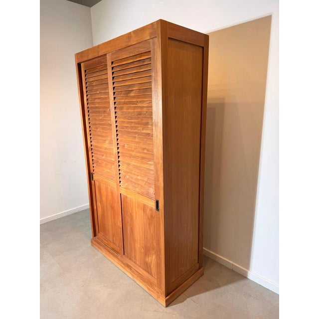 Teak Wardrobe with Louvered Sliding Doors For Sale - Image 4 of 7