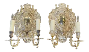 19th Century English Silver Plate over Bronze 2 Light Sconces - a Pair
