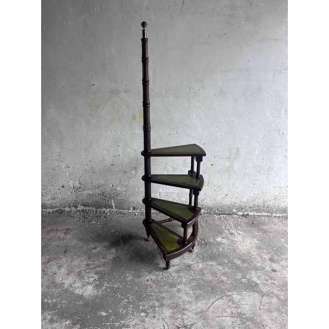 English Wooden Folding Library Steps with Green Leather Treads For Sale - Image 10 of 11