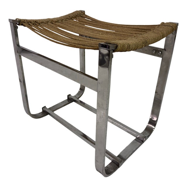 Chrome Plated Steel Stool by Jacques Adnet, 1950s For Sale