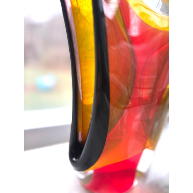 Joe Nielander Double Mouth Glass Sculpture Featuring a Red and Yellow Sommerso Design For Sale - Image 4 of 6