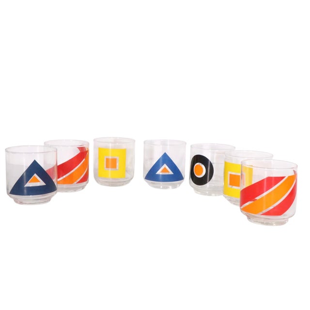 Set of seven bold super graphic glasses by the Libbey glass company. The glasses are in very good, original, clean and...