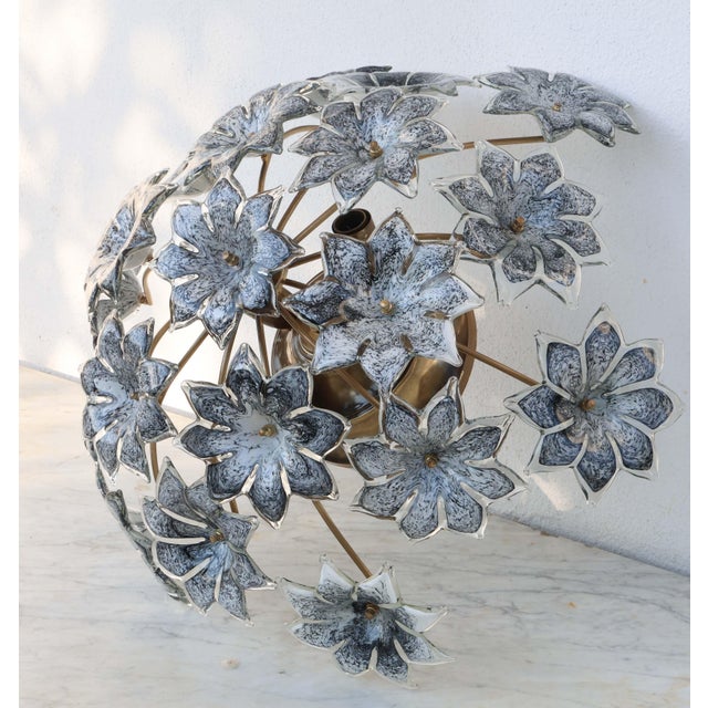 1970s Large Murano Vintage Ceiling Light Black Flowers For Sale - Image 4 of 17