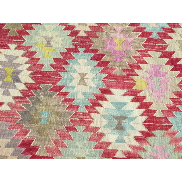 Ruby Red Mid 20th Century Vintage Turkish Kilim Wool Area Rug Boho Rug For Sale - Image 8 of 11