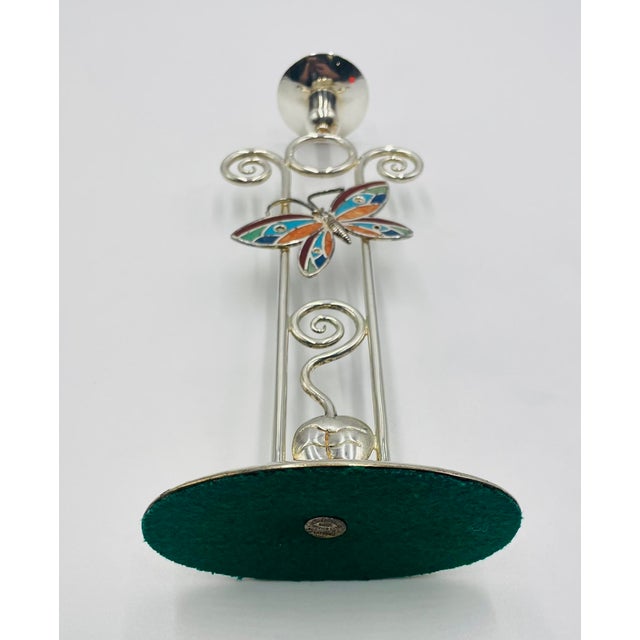 1980s Emilia Castillo Silver-Plated Butterfly Candle Holder With Stone Inlay, Mexican For Sale - Image 11 of 18