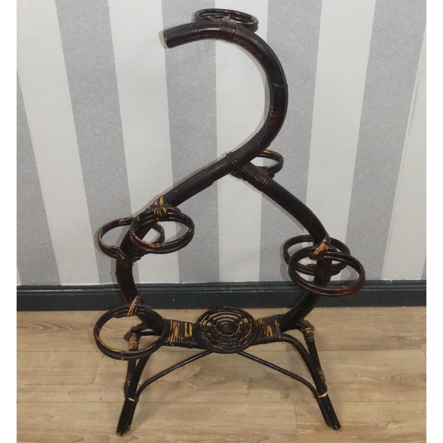 Bamboo Flower Stand with Shelf Bamboo Wood & Rattan Flower Stand, 1960s For Sale - Image 6 of 14