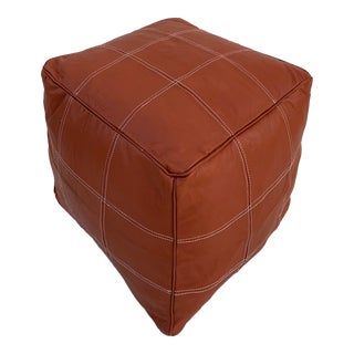 Contemporary Brown Chocolate Embroidered Moroccan Pouf Cover For Sale